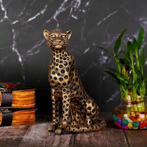 Leopard Sculptures for Home Decor, Golden Resin Leopard Art