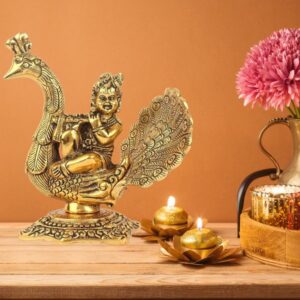Laddu Gopal Playing Basuri On Peacock Decorative Showpiece