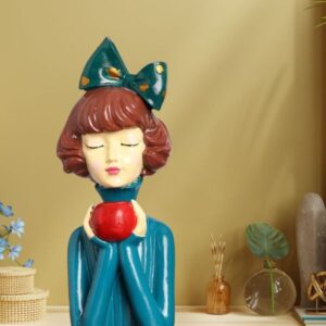 Charming Girl with Apple Statue | Handcrafted Figurine Showpiece |