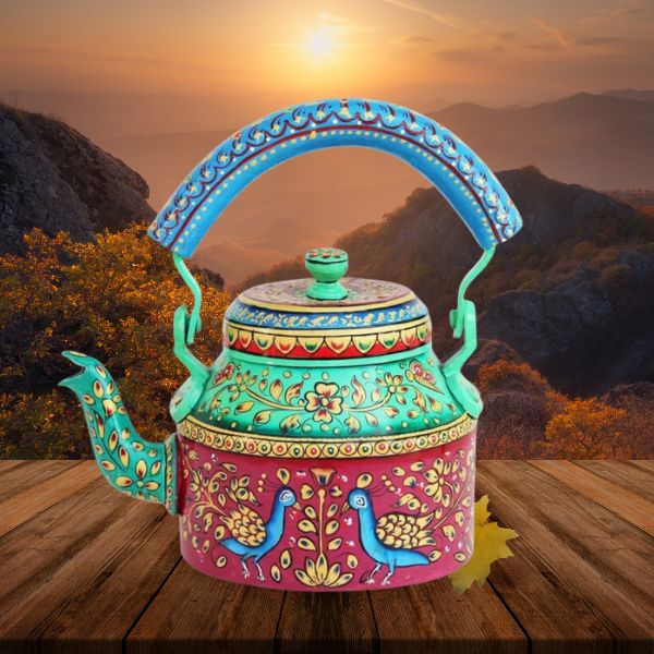 Hand Painted Traditional Aluminium Colourful Tea Pot .