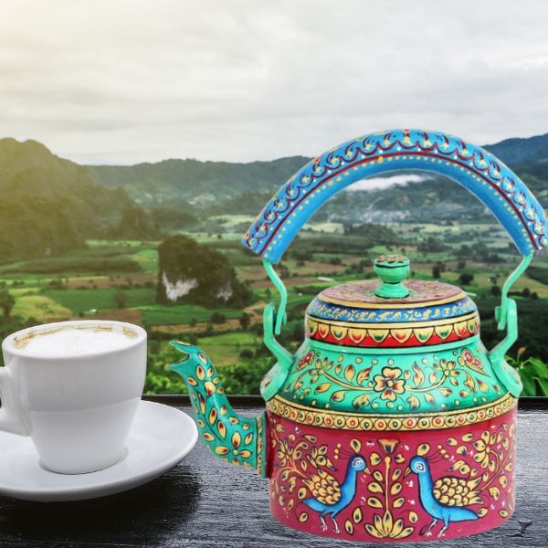 Hand Painted Traditional Aluminium Colourful Tea Pot . - Image 3